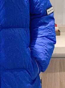 Claim Dot Men's Loose Fit Letter Patch Zip Up Padded Coat - Blue - View 4