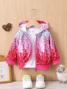 Baby Girl Sequin Print Zip Up Hooded Jacket Without Tee - Multicolor - View 1