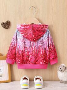 Baby Girl Sequin Print Zip Up Hooded Jacket Without Tee - Multicolor - View 2