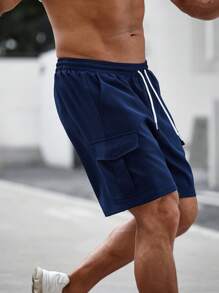 Manfinity Homme Men Flap Pocket Side Drawstring Waist Cargo Shorts - Blue - View 4