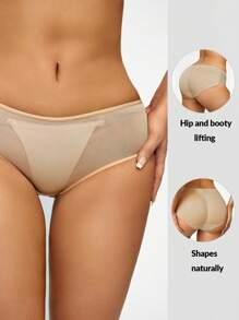 SHAPORA 素色薄透塑形三角褲 - 杏色 - 查看 1