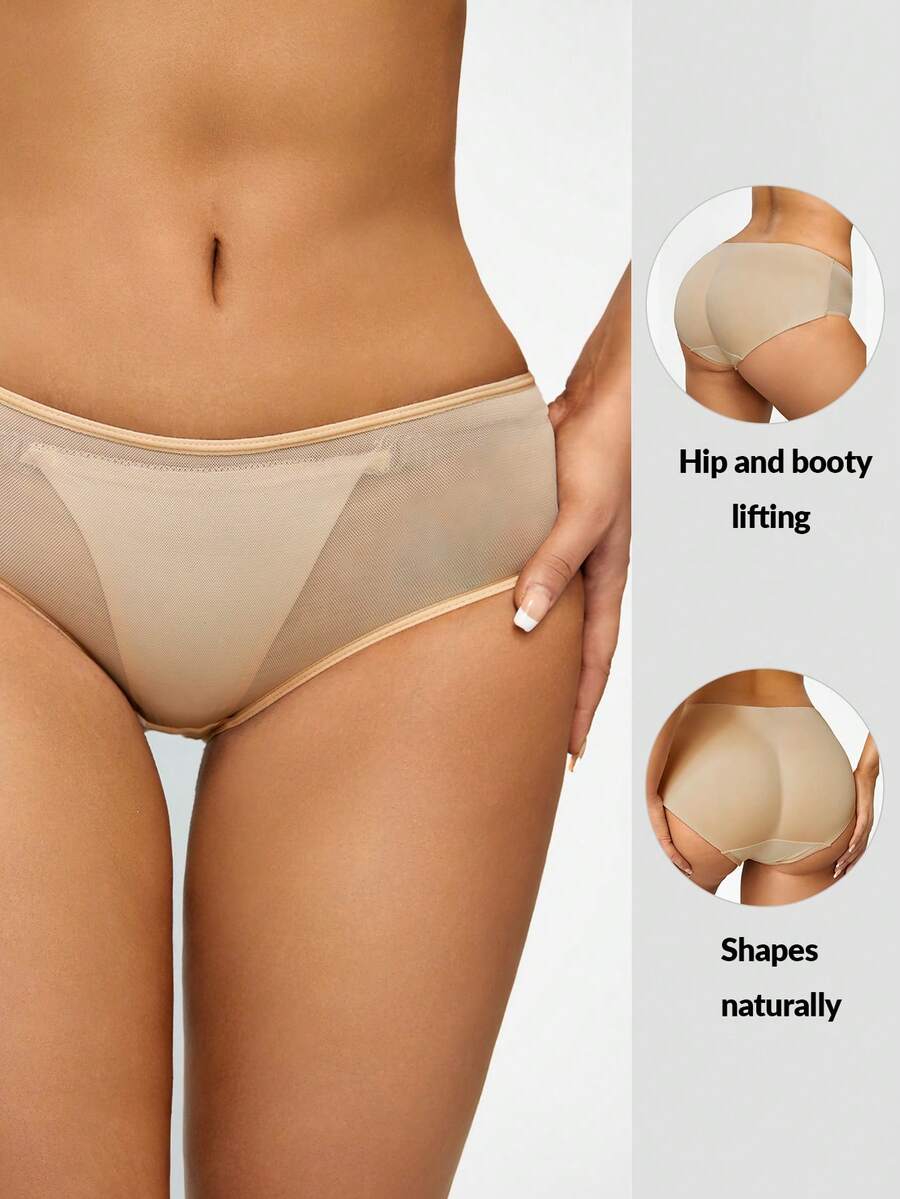 SHAPORA 素色薄透塑形三角褲 - 杏色 - 查看 1