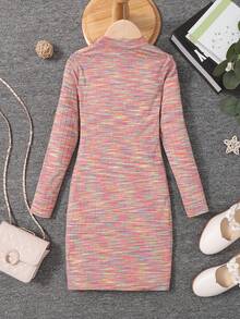 Tween Girl Space Dye Mock Neck Dress - Multicolor - View 2