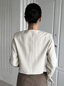 DAZY Solid Button Detail Cutout Crop Blazer Business Attire - Apricot - View 4