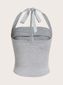 SHEIN EZwear Solid Ruched Halter Top - Light Grey - View 2