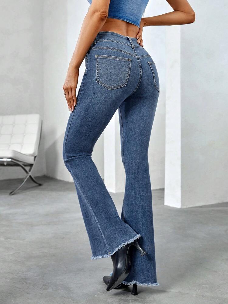 Raw Hem Flare Leg Jeans