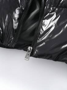 Manfinity Homme Áo khoác nam có mũ trùm đầu, đệm lót, họa tiết chữ và dáng rộng thoải mái (Không bao gồm áo), Thu/Đông - màu đen - Xem 3