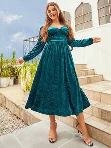 S BETRO Talla grande Vestido de hombros descubiertos fruncido - Verde Oscuro - Ver 5