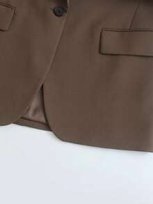 Solid Flap Detail Blazer - Brown - View 7