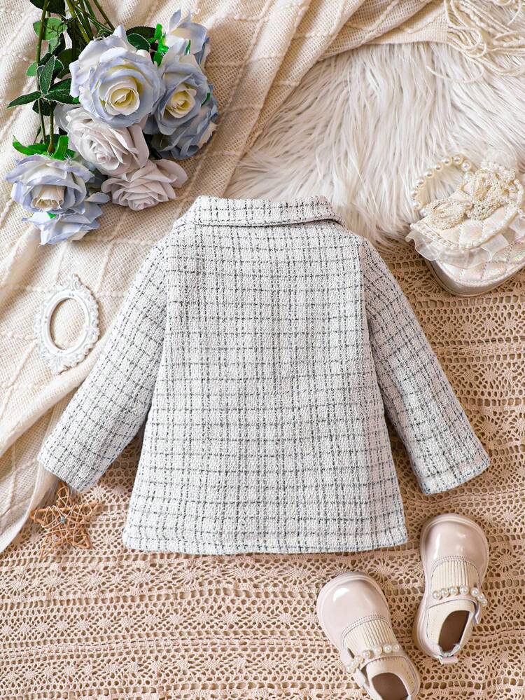 Baby Girl Plaid Double Breasted Flap Detail Double Breasted Overcoat