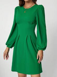 SHEIN Clasi Váy tay áo đèn lồng rắn - màu xanh lá - Xem 7