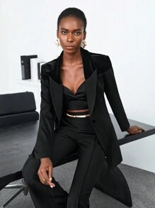 BizChic 1入組純色單鈕扣西裝外套 - 黑色 - 查看 9