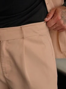 Manfinity Mode Men Solid Lapel Neck Blazer & Suit Pants - Pink - View 7