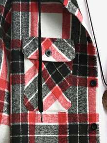 Manfinity Hypemode Men Plaid Print Drawstring Hooded Flap Pocket Overcoat - Multicolor - View 5