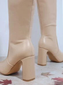 SHUZIA Faux Leather Square Toe Block Heel Boots Holiday Vacay Vibe For And Summer Shoes Spring Shoes Spring Break Easter For Christmas - Khaki - View 6