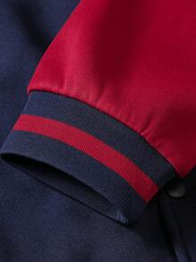 Manfinity Campus Court Hombres Cazadora con estampado de letra de color combinado de hombros caídos con pantalones deportivos sin capucha