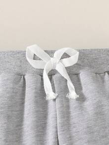 Young Boy 2pcs Cute Half Button Solid Sweatshirt And Sweatpants With Shoulder Epaulet Design - Grey - View 5