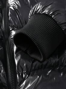 Manfinity Homme Áo khoác nam có mũ trùm đầu, đệm lót, họa tiết chữ và dáng rộng thoải mái (Không bao gồm áo), Thu/Đông - màu đen - Xem 7