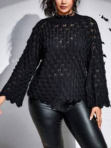 PUNK Plus Halloween Pointelle Knit Flare Sleeve Sweater - Black - View 1