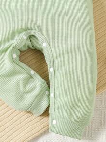 SHEIN Boys Baby Rainbow Embroidery Raglan Sleeve Jumpsuit - Green - View 3