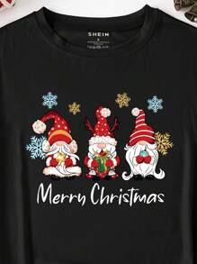 SHEIN EZwear Christmas Gnomes Print Tee - Black - View 5