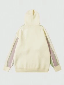 Áo hoodie nam Andreilee kẻ sọc, kiểu dáng vai rớt, có dây rút. - Màu be - Xem 2