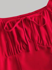 SHEIN MOD 方領喇叭袖胸部褶皺洋裝 - 紅色 - 查看 4