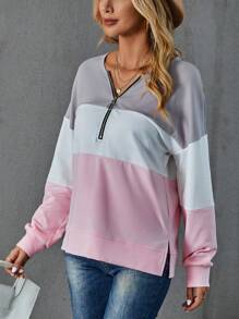 SHEIN LUNE Colorblock Half Zip Drop Shoulder Sweatshirt - Multicolor - View 4