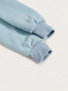 SHEIN BASICS Sweatshirt Zip Plain Casual - Dusty Blue - View 4
