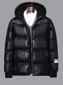 Manfinity Homme Áo khoác nam có mũ trùm đầu, đệm lót, họa tiết chữ và dáng rộng thoải mái (Không bao gồm áo), Thu/Đông - màu đen - Xem 1