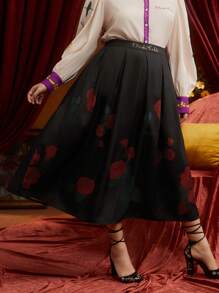 Frida Kahlo X SHEIN Hơn In hoa Chân Váy xếp ly - màu đen - Xem 4