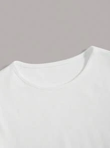 SHEIN BASICS Women's Solid Color Round Neck Long Sleeve Slim Casual T-Shirt