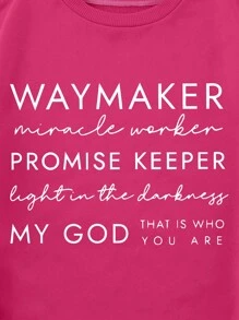 SHEIN EZwear Plus Slogan Graphic Thermal Lined Sweatshirt - Hot Pink - View 3