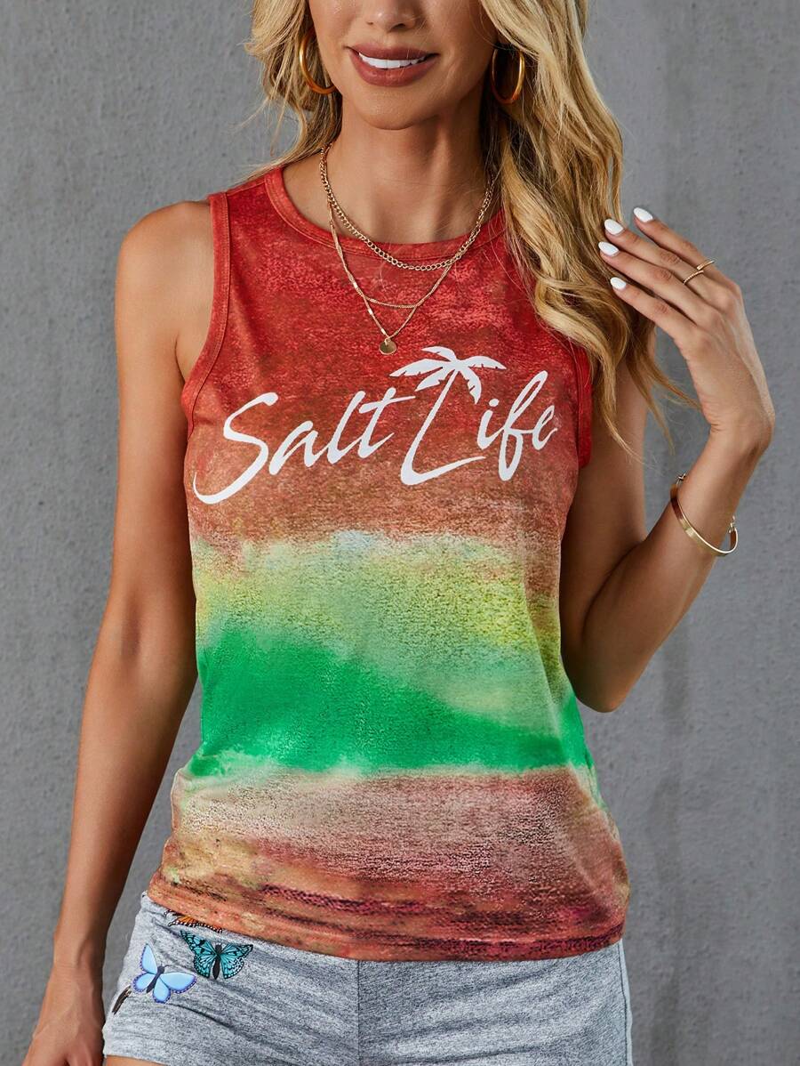 SHEIN LUNE Letter Graphic Tank Top - Orange - View 1
