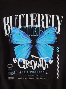 RueChic Teen Girl Slogan & Butterfly Print Hoodie - Black - View 5