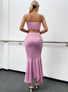 Zolique 素色吊帶上衣&魚尾短裙 - 藕粉色 - 查看 2