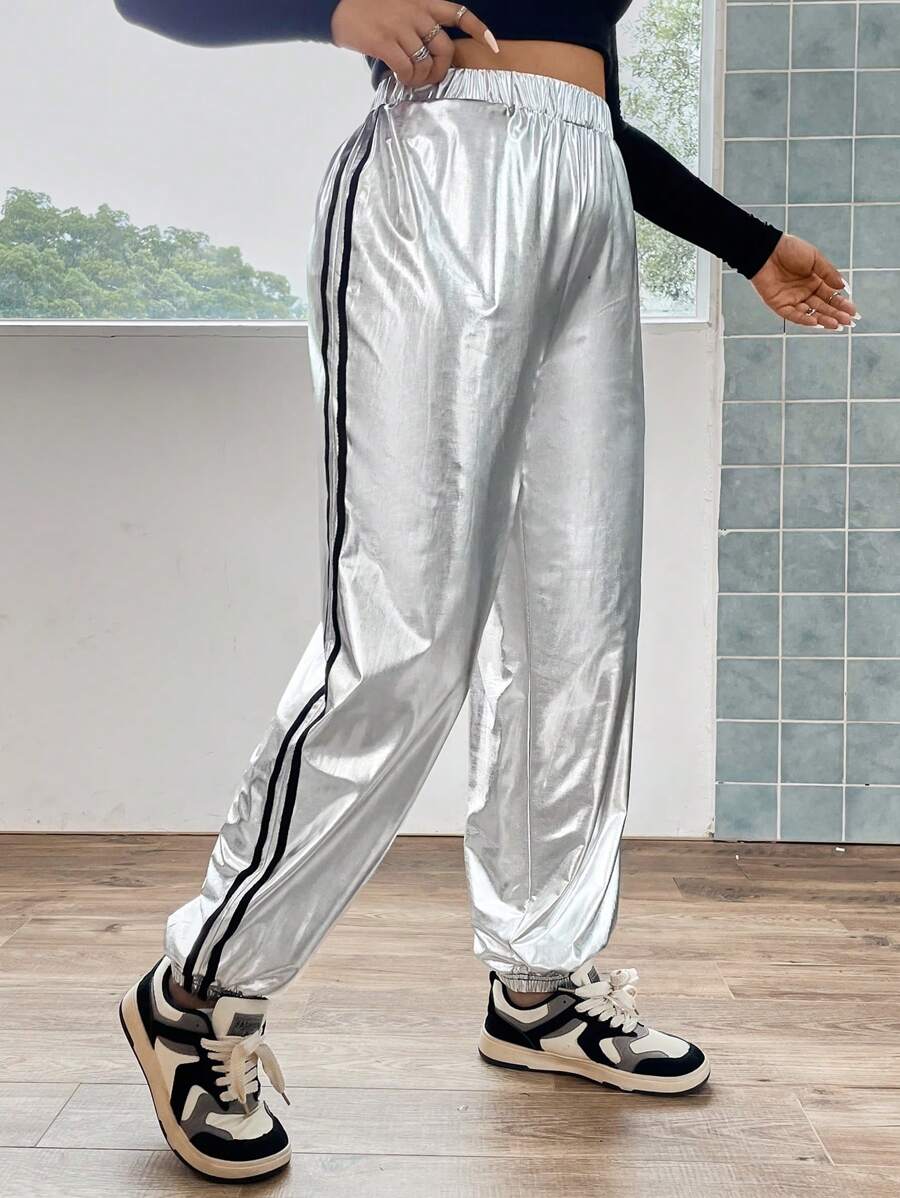 Flirla Hơn Tương phản Bên băng Quần - Bạc - Xem 1