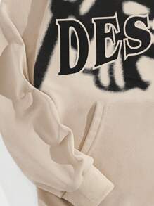 ROMWE MEN Goth Guys Letter Skeleton Graphic Zip Up Drawstring Hoodie - Apricot - View 3