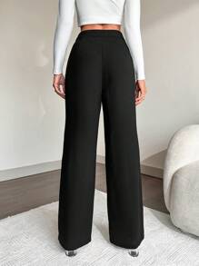 EURMUSE Solid Slant Pocket Straight Leg Suit Pants - Black - View 2