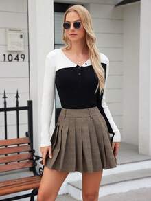 Áo len nữ Nút Nút phía trước Khối Màu Giải trí - màu đen - Xem 1