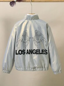 SHEIN Tween Boy Letter Graphic Zip Up Thermal Lined Jacket Without Sweater - White - View 2