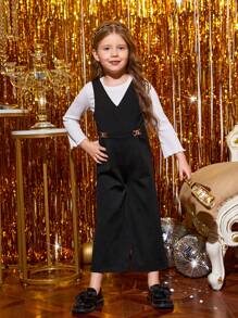 SHEIN Young Girl Solid Overall Jumpsuit Without Tee - Black - View 1