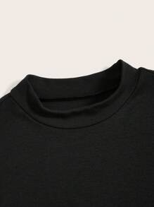 SHEIN BASICS 小高領開衩下擺包臀洋裝 - 黑色 - 查看 3