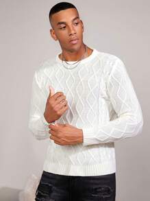 Manfinity VCAY Men Solid Round Neck Sweater, For Fall Winter - Beige - View 4