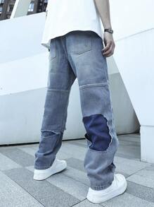 Manfinity EMRG Men Contrast Panel Ripped Straight Leg Jeans