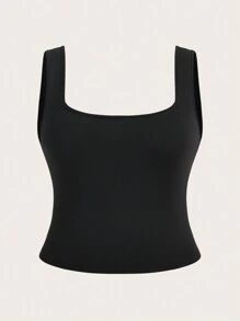 SHEIN EZwear Plus Solid Crop Tank Top - Black - View 1