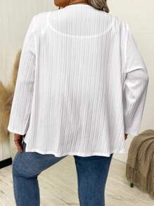 SHEIN LUNE Hơn Cổ áo thác nước Tay áo cuộn Mở Mặt trước áo - trắng - Xem 2