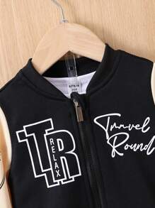 女嬰字母圖案飛行員夾克和運動褲不帶T恤 - 黑色 - 查看 4