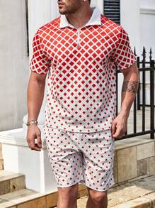 Manfinity Homme Men Plus Geo Print Polo Shirt & Shorts - Multicolor - View 3