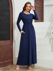 DEARCASE 素色隱藏口袋A字連衣裙